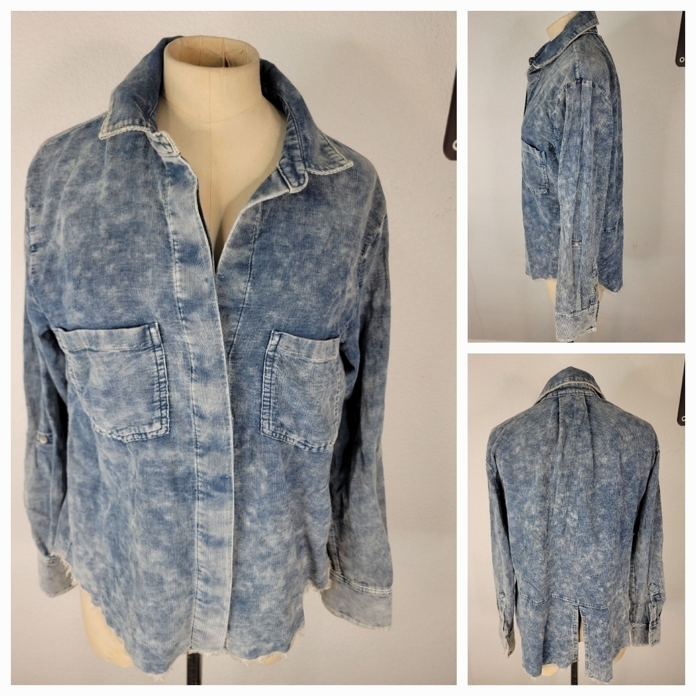 Cloth And Stone Sz S Button Up Flannel Shirt Shirttail Corduroy Pocket
